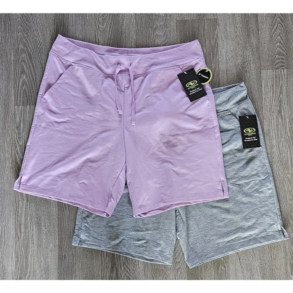 NWT Womens Cotton Shorts Active Wear Gray Purple Large 12/14 Athletic Works - Picture 1 of 2